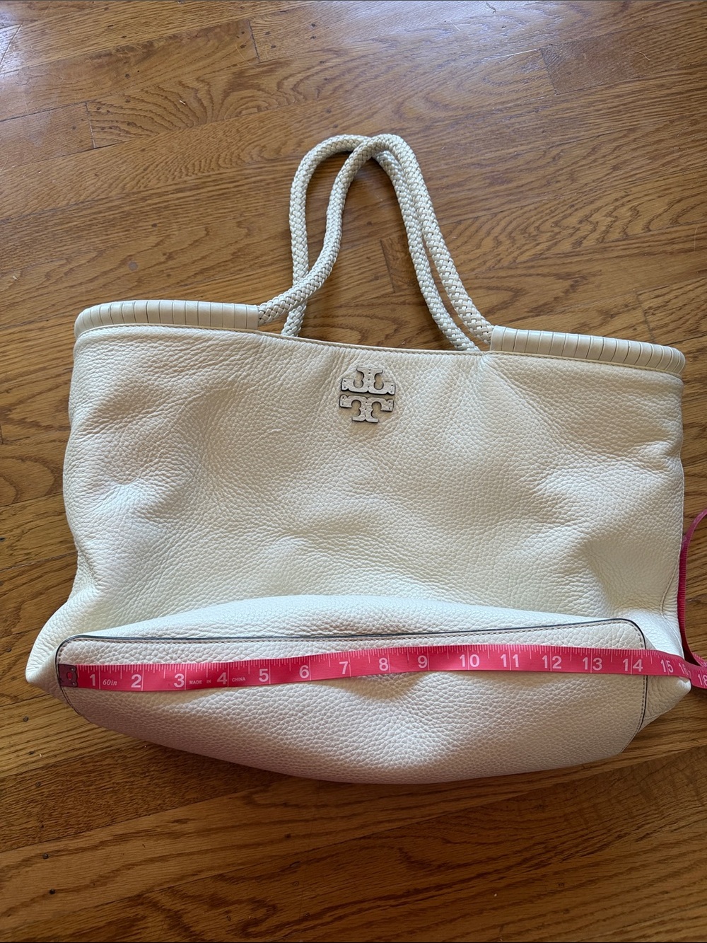 Tory Burch Ivory Pebbled Leather Braided-Handle Tote - Picture 2 of 10